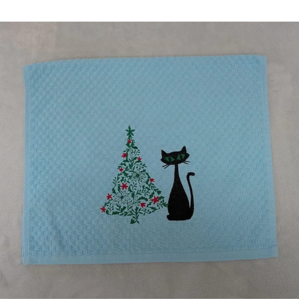 Christmas Mid Mod Cat Retro Mid-Century Modern Atomic Kitchen Bar Hand Towel